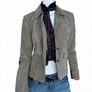 Authentic Y2K Style & Co Petite Genuine Suede Jacket Taupe Beige L
